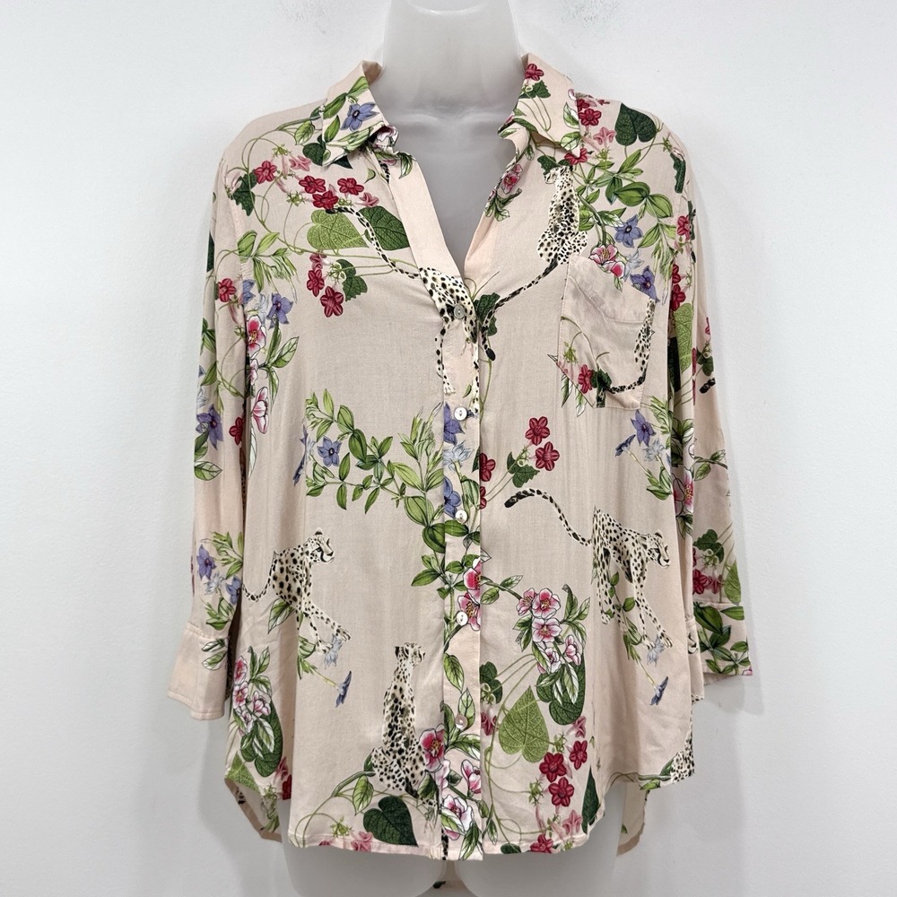 L'agence Ryan Blush Cheetah Print Blouse Top Womens L Feminine Preppy